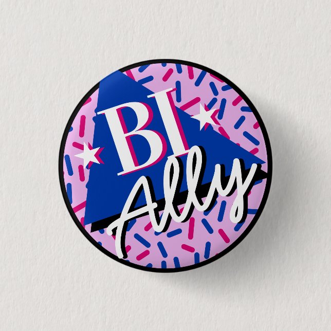 Bisexual Ally Pink Blue Sprinkles 90er Memphis Button (Vorderseite)
