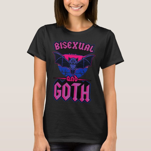 Bisexual And Goth Gothic Emo Bat Pride LGBTQ Hallo T-Shirt (Vorderseite)