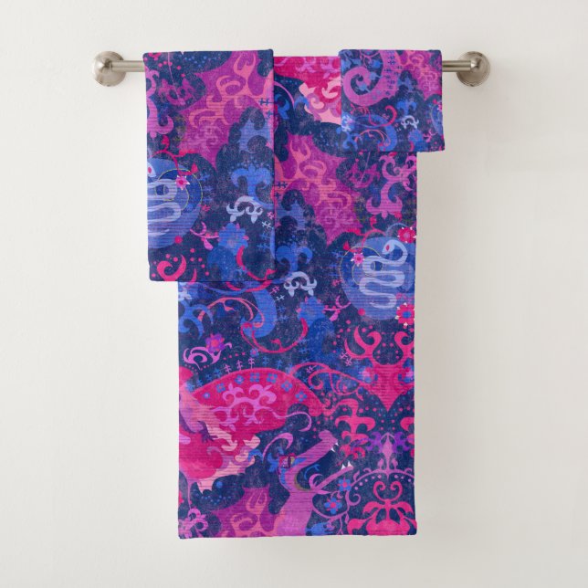 Bisexual Dragon Damask - Bi Pride Flag Colors Badhandtuch Set (Insitu)