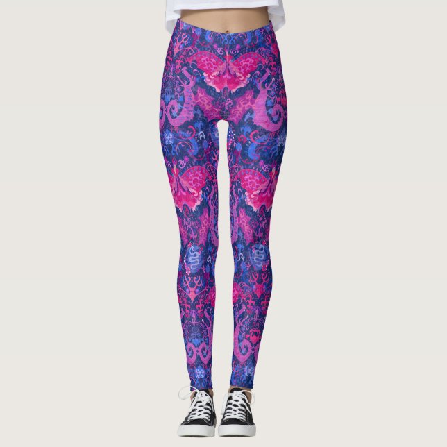 Bisexual Dragon Damask - Bi Pride Flag Colors Leggings (Vorderseite)