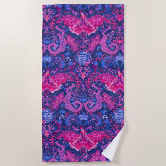 Bisexual Dragon Damask - Bi Pride Flag Colors Strandtuch (Vorderseite)