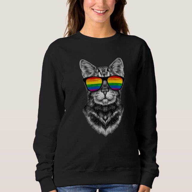 Bisexual Gay Pride Cat LGBT LGBTQ Sunglasses Pride Sweatshirt (Vorderseite)