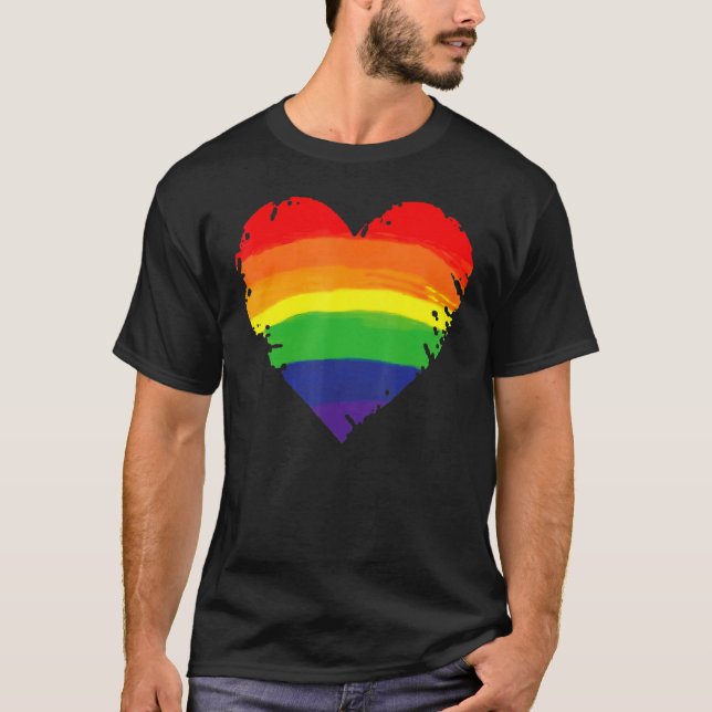 Bisexual Gay Queer Trans LGBTQ Rainbow Heart Rainb T-Shirt (Vorderseite)
