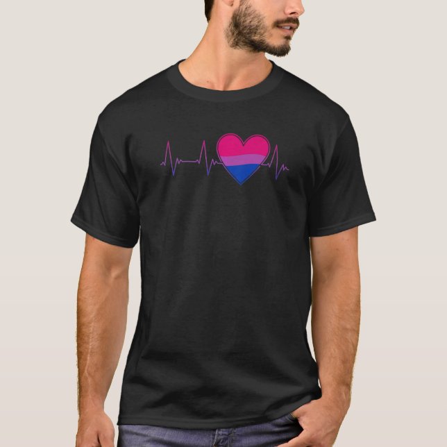 Bisexual Heartbeat Bi LGBTQ Pride EKG Pulslinie T-Shirt (Vorderseite)