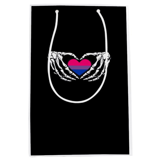 Bisexual Pride Skeleton Halloween Bi Goth Heart Cl Mittlere Geschenktüte (Vorderseite)