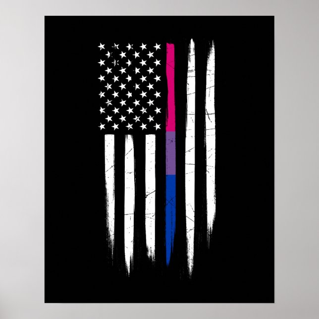 Bisexual Thin Line American Flag Poster (Vorne)