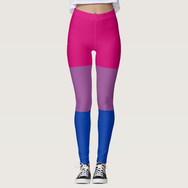 Bisexuell Pink Fuchsia Lila Blau Streifen LGBT Leggings (Vorderseite)