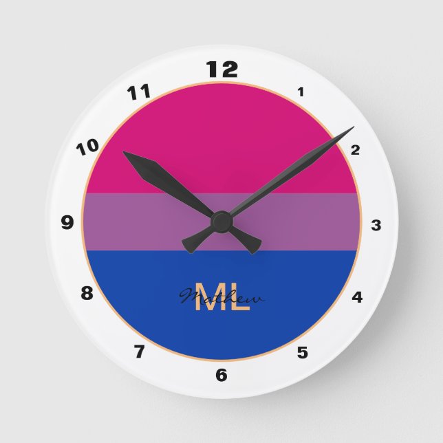 Bisexuelle Flag & Prix Community / mit Monogramm Runde Wanduhr (Vorderseite)