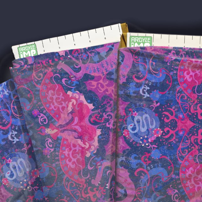 Bisexuelle Stachelfarben Dragon Damask Stoff (close-up with ruler)