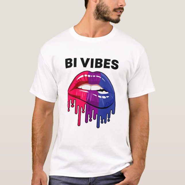 Bisexueller Stolz Monat LGBT Bi Vibes Tropfen Lipp T-Shirt (Vorderseite)