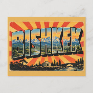 Bishkek Ala-Too Berge Flüsse Vintage Reise Postkarte