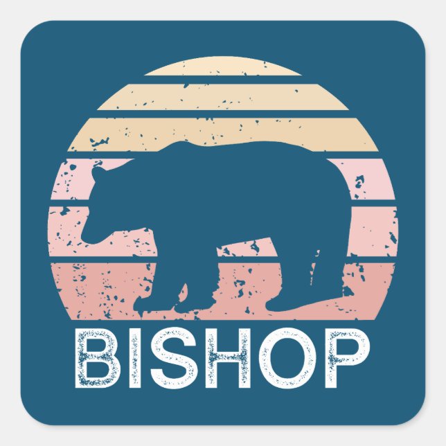 Bishop California Retro Bär Quadratischer Aufkleber (Vorderseite)