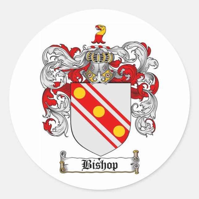 BISHOP-FAMILIENWAPPEN - BISHOP-WÜRMSCHUHE RUNDER AUFKLEBER (Vorderseite)