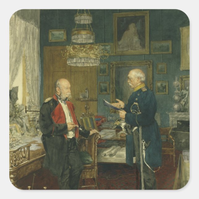 Bismarck mit Kaiser Wilhelm I Quadratischer Aufkleber (Vorderseite)
