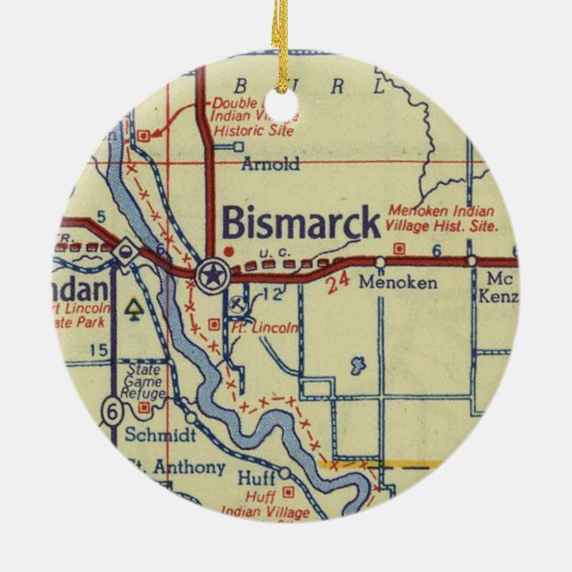 Bismarck ND Vintag Karte Keramik Ornament (Hinten)