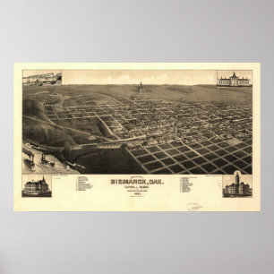 Bismarck North Dakota 1883 Antique Panoramabalkart Poster