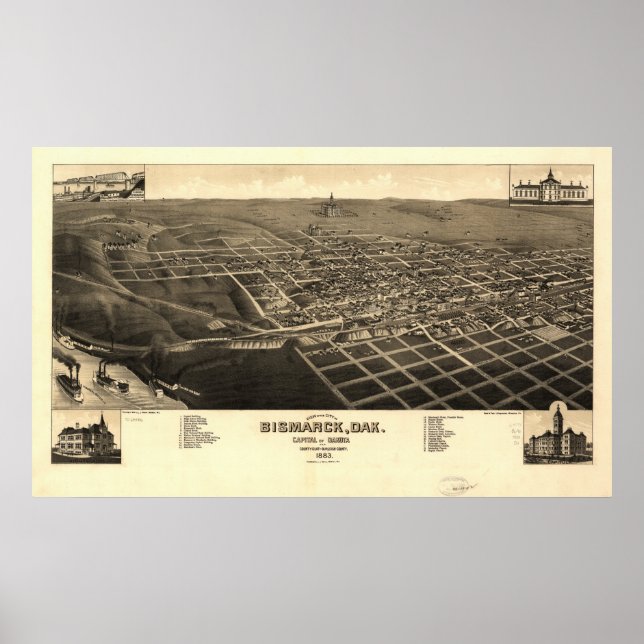 Bismarck North Dakota 1883 Antique Panoramabalkart Poster (Vorne)