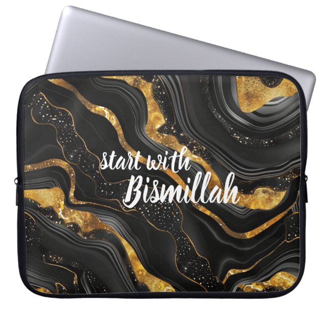 Bismillah Alhamdullilah Gold Black Agate Laptopschutzhülle (Vorderseite)