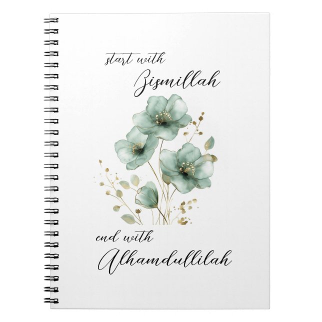 Bismillah Alhamdullilah Grüne Flora Notizblock (Vorderseite)