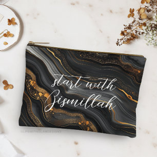 Bismillah Alhamdullilah Schwarzer Achat mit Gold Zubehörtasche