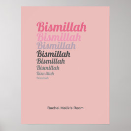 Bismillah Typografie Pink Kinderzimmer Custom Poster