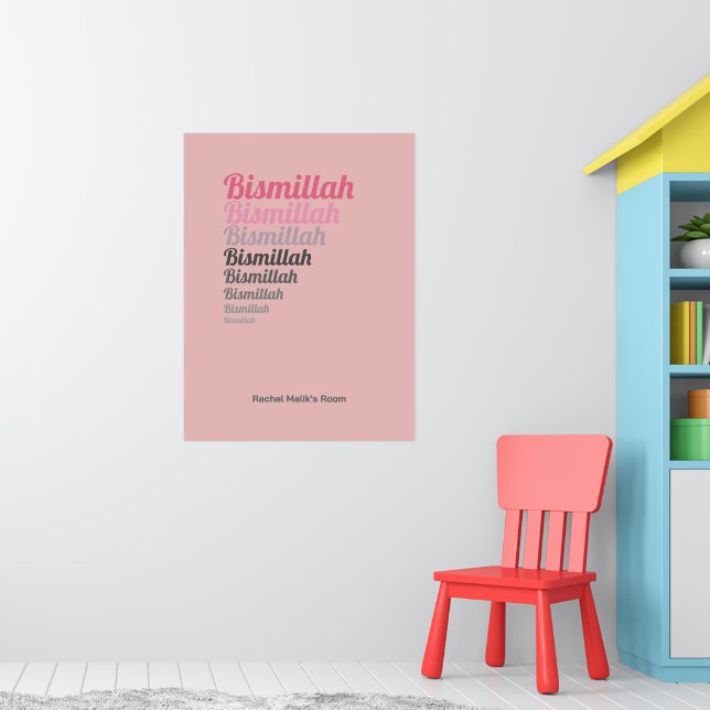 Bismillah Typografie Pink Kinderzimmer Custom Poster (Kinderzimmer 1)