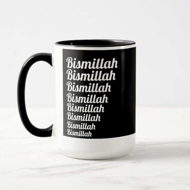 Bismillah Typografie White auf der schwarzen Monog Tasse (Links)