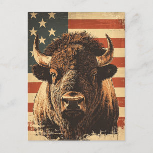 Bison American Flag Vintag Postkarte