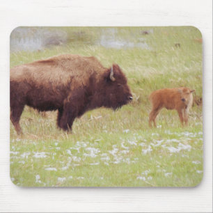 Bison and Calf in Yellowstone Mousepad