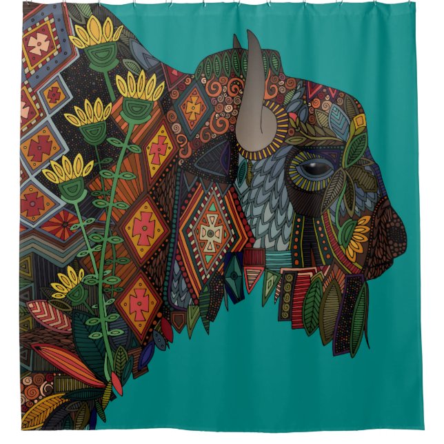 Bison aquamarin blau duschvorhang (Vorderseite)