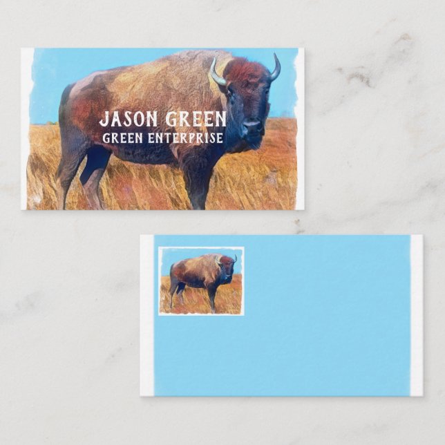 Bison Art auf blau-weiß doppelseitig gefertigt Visitenkarte (Vorne/Hinten)