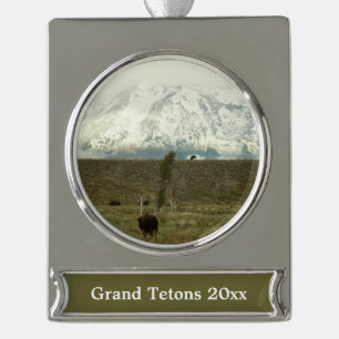 Bison at Grand Teton Nationalpark Fotografie Banner-Ornament Silber