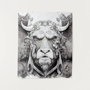 Bison Buffalo Animal Wild Nature Illustration Line Wandteppich