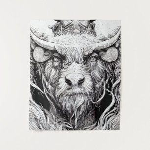 Bison Buffalo Animal Wild Nature Illustration Line Wandteppich