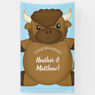Bison Buffalo Baby Dusche Blue Banner