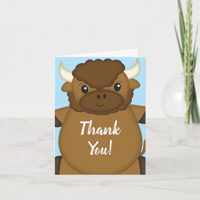 Bison Buffalo Baby Dusche Blue Dankeskarte (Vorderseite)