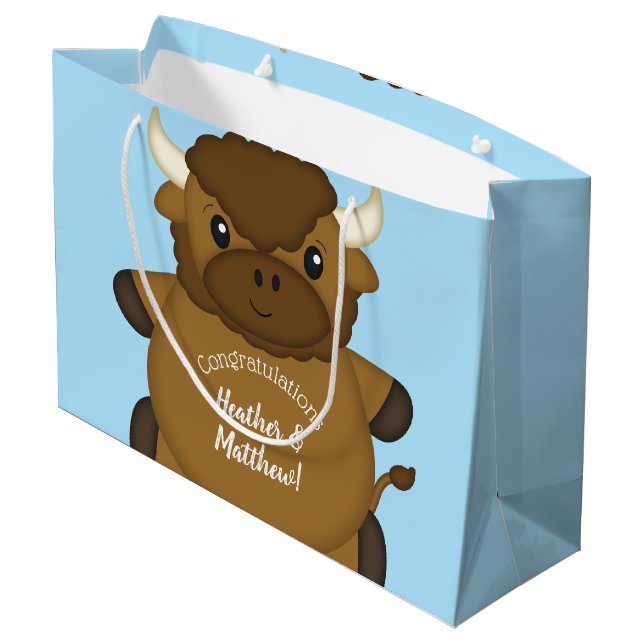Bison Buffalo Baby Dusche Blue Große Geschenktüte (Rückseite Schrägansicht)