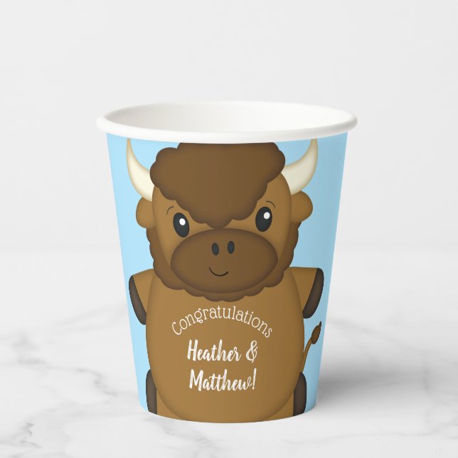 Bison Buffalo Baby Dusche Blue Pappbecher (Vorderseite)