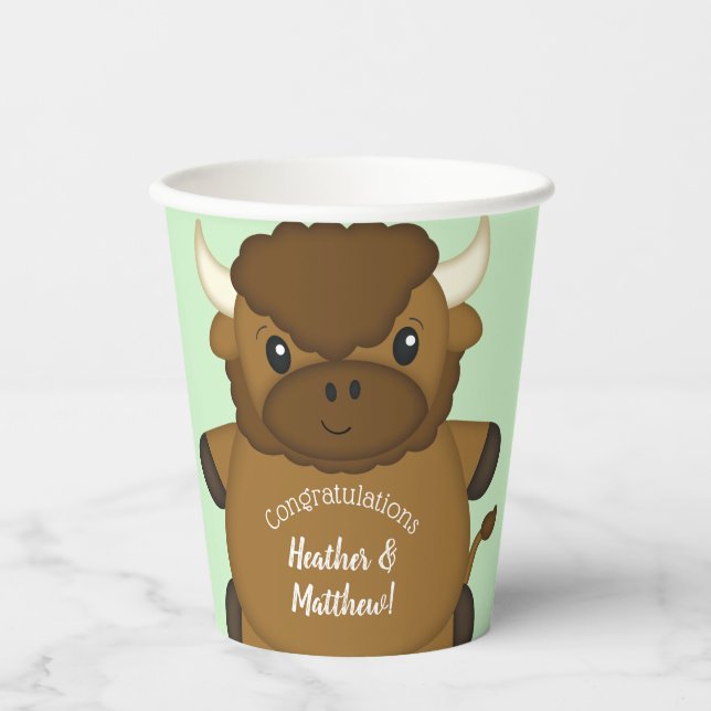 Bison Buffalo Baby Dusche Grün Pappbecher (Vorderseite)