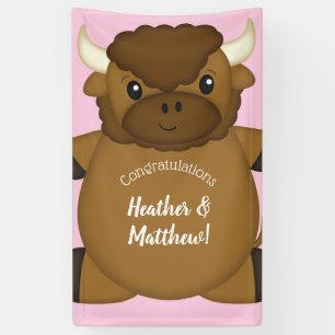 Bison Buffalo Baby Dusche Rosa Banner