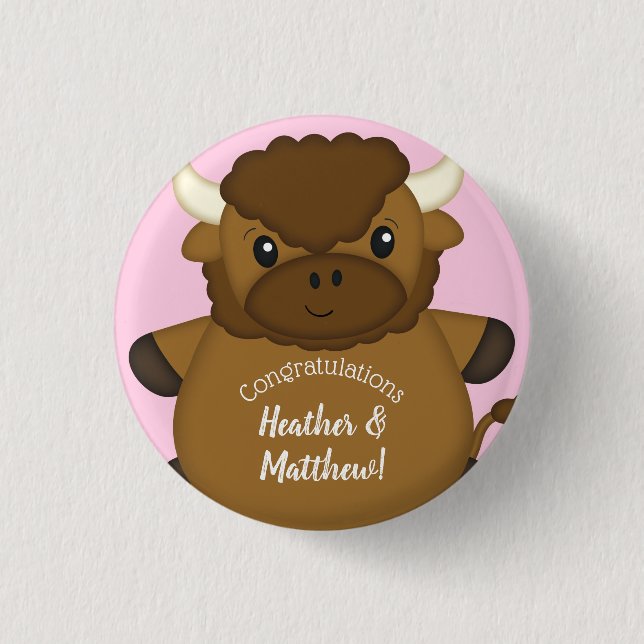 Bison Buffalo Baby Dusche Rosa Button (Vorderseite)