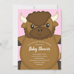 Bison Buffalo Baby Dusche Rosa Einladung