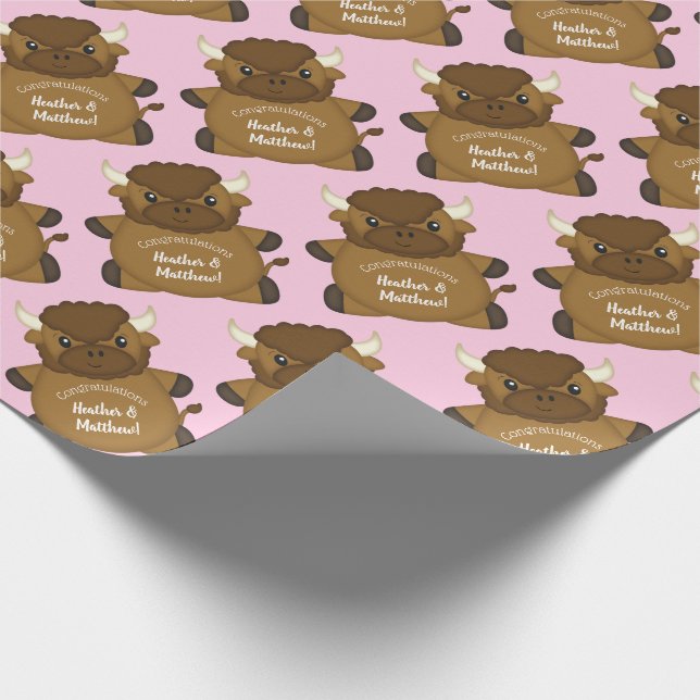 Bison Buffalo Baby Dusche Rosa Geschenkpapier (Ecke)