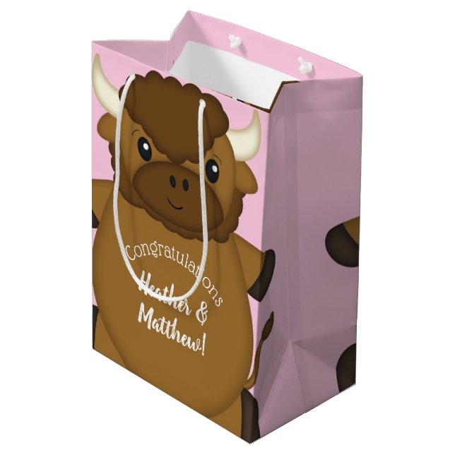 Bison Buffalo Baby Dusche Rosa Mittlere Geschenktüte (Rückseite Schrägansicht)