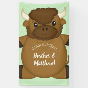Bison Buffalo Baby Shower Green Banner