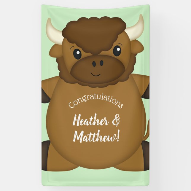 Bison Buffalo Baby Shower Green Banner (Vertikal)