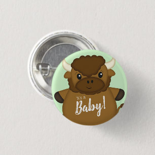 Bison Buffalo Baby Shower Green Button