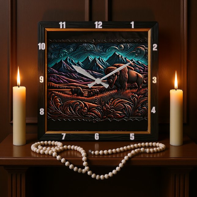 Bison Buffalo Bison Wilderness Quadratische Wanduhr (Von Creator hochgeladen)
