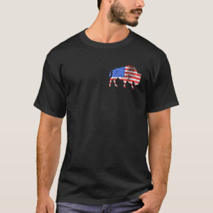 Bison Buffalo Cattle Usa American Flag Colorado T-Shirt