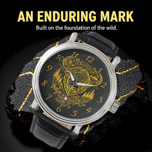 Bison Buffalo Illustration in einer Landschaftlich Armbanduhr